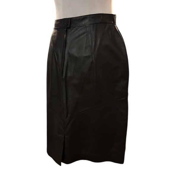 Evan Davies Vintage Leather Skirt pencil Petite 80s 90s black high waist 10P - Picture 9 of 14